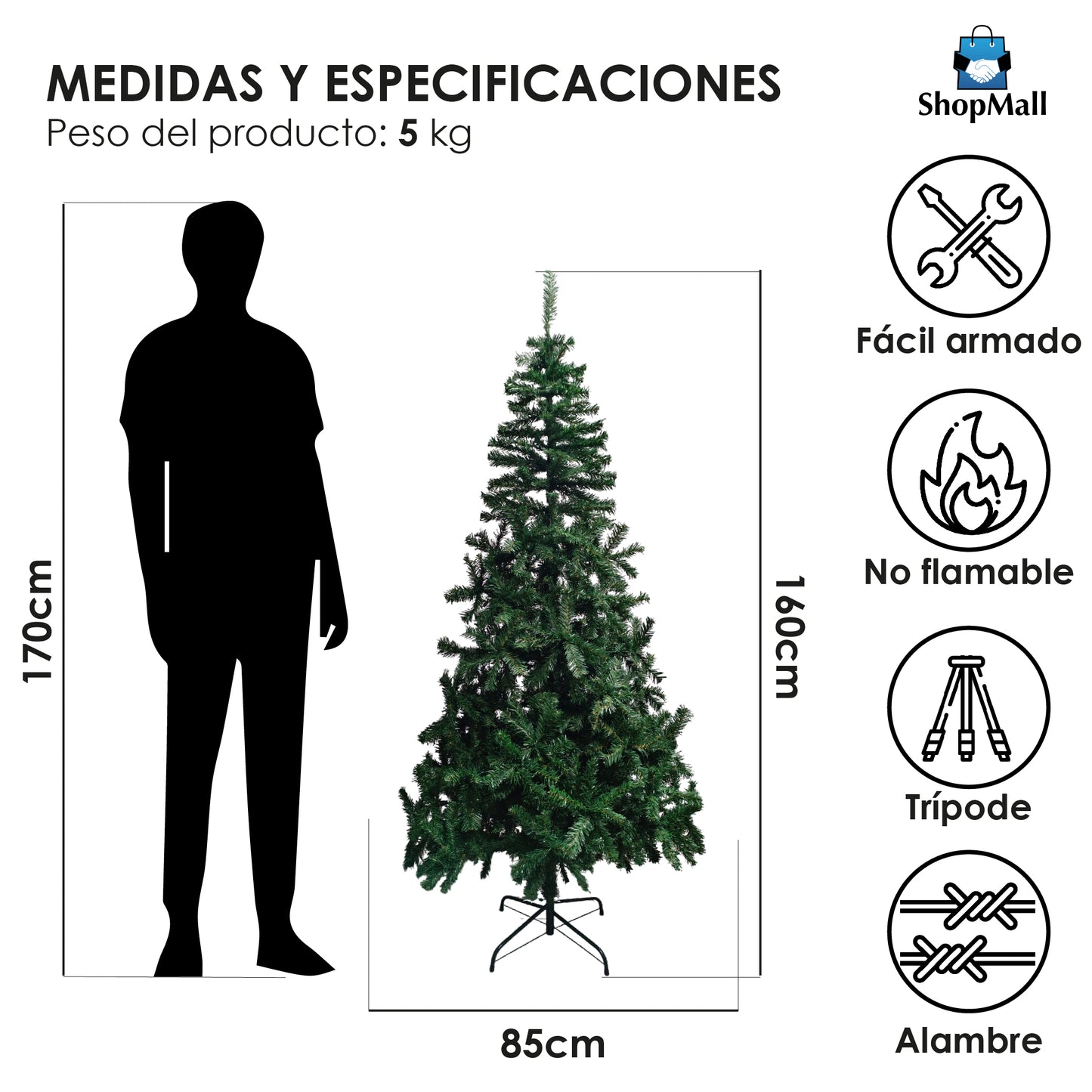 Paquete de 6 Árboles De Navidad 160cm De Altura Color Verde