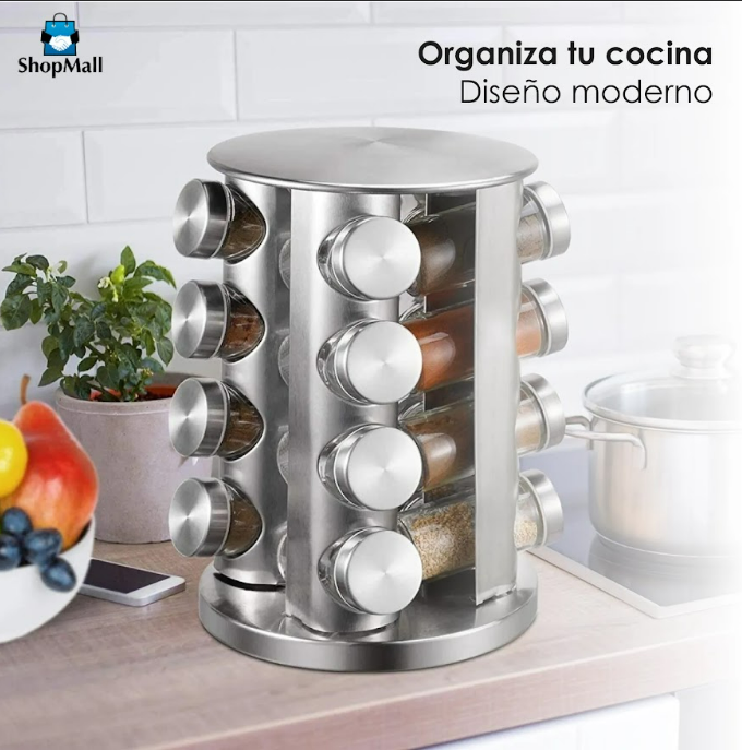 9 Especieros Organizadores Redondo Frascos Cristal Resistente por Mayoreo
