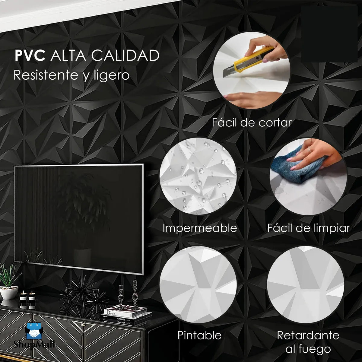 72 pzas Panel Decorativo 3D Para Pared 50 cm X 50 cm por Mayoreo