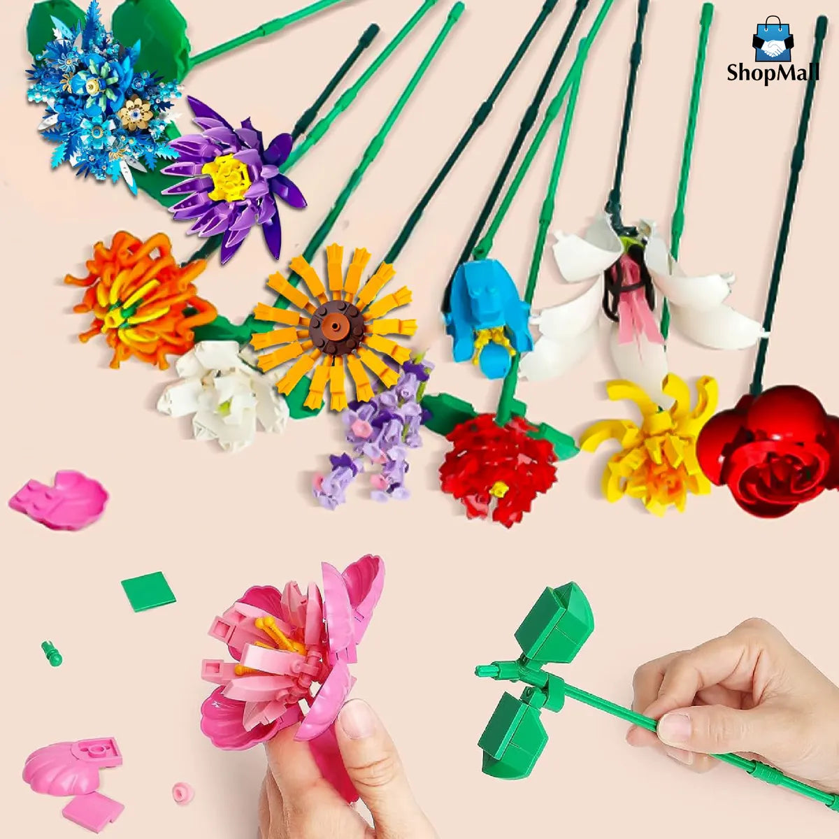 48 Bloques De Flores Artificiales Para Armar 547pzs por Mayoreo