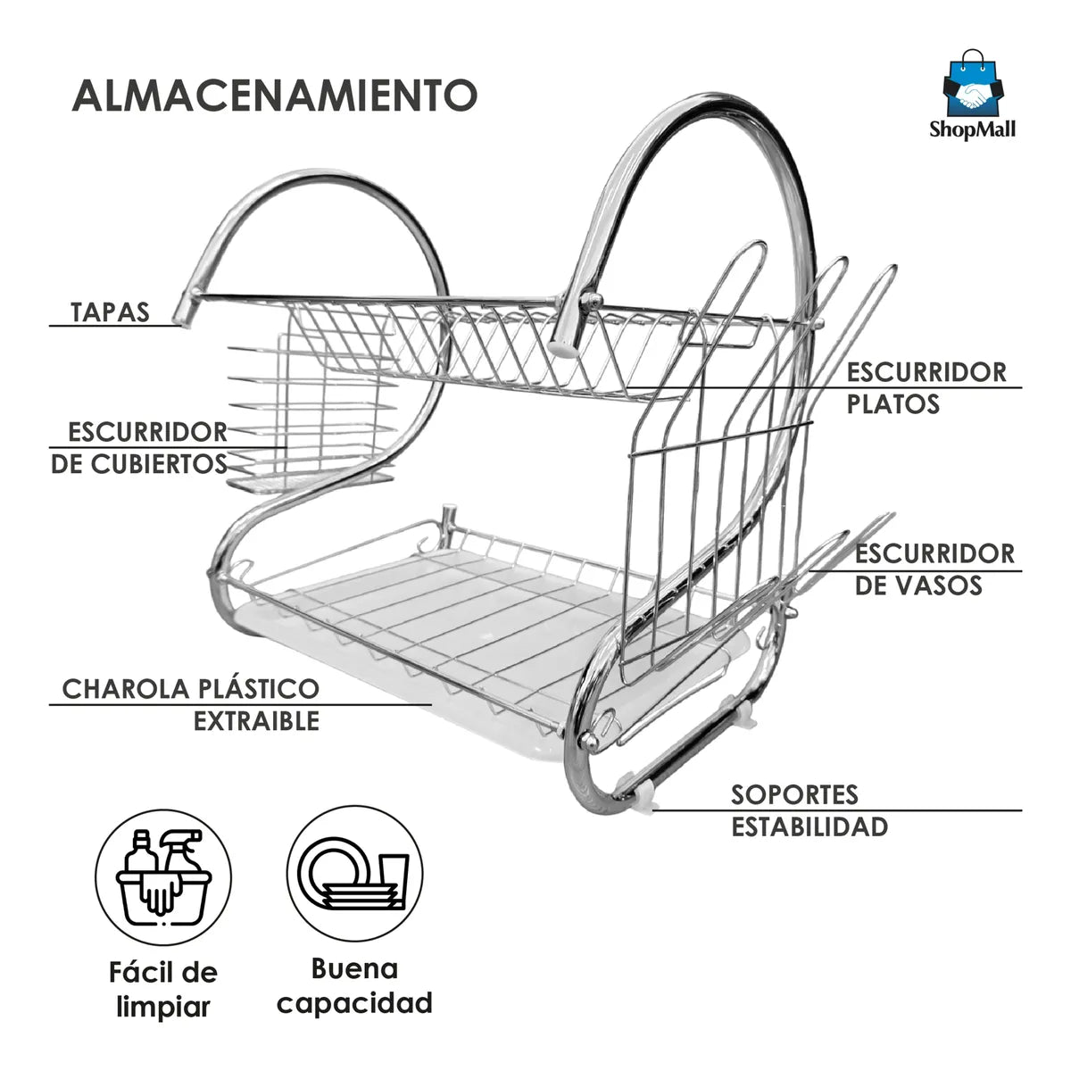 12 Escurridor Trastes 2 Niveles Acero Inoxidable Cocina por Mayoreo