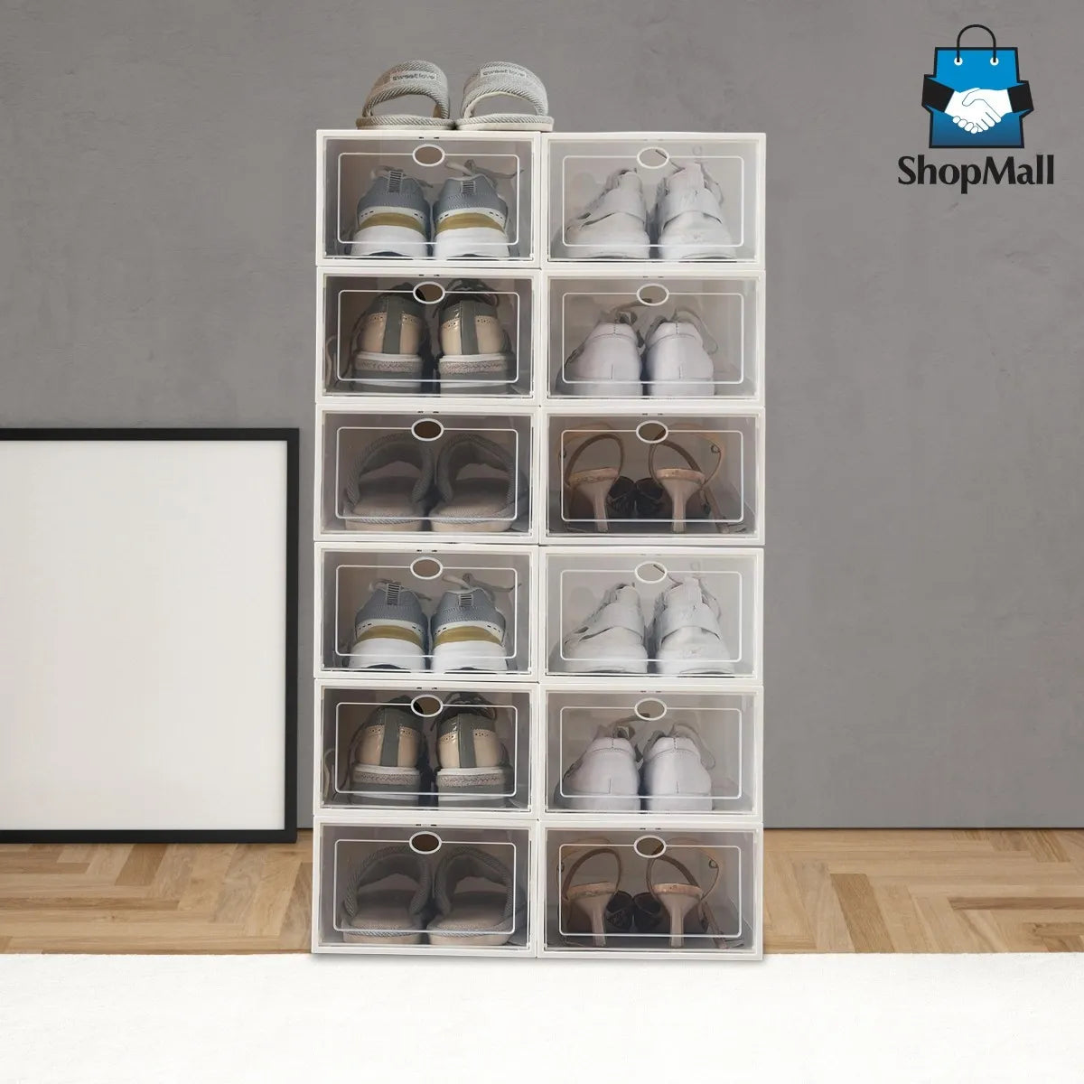 8 Kits de 12 Cajas Organizadoras Para Zapatos Apilable por Mayoreo