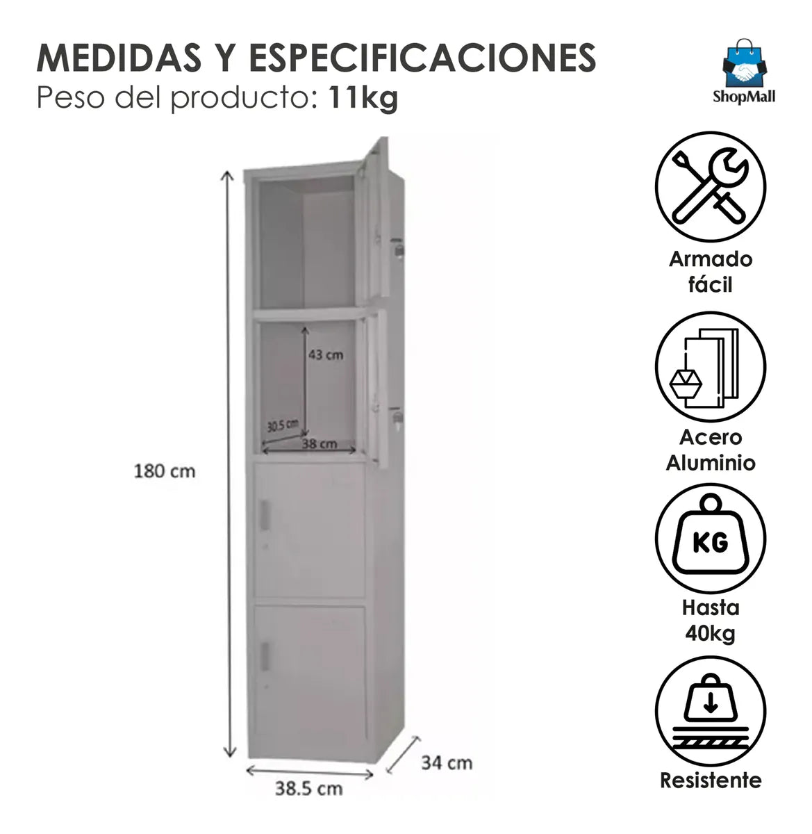 5 Locker Metalico 4 Puertas Casilleros Oficina Chapa