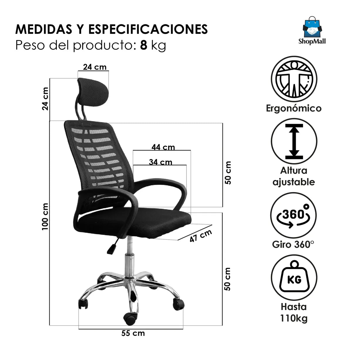 5 Sillas De Escritorio Ergonómica Reclinable Tapizado Mesh por Mayoreo