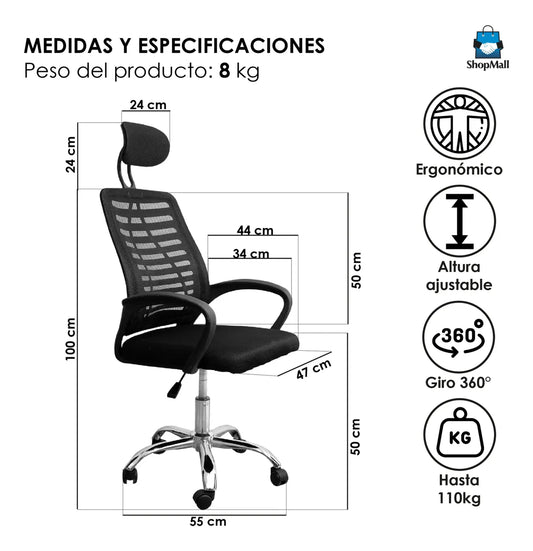 5 Sillas De Escritorio Ergonómica Reclinable Tapizado Mesh por Mayoreo