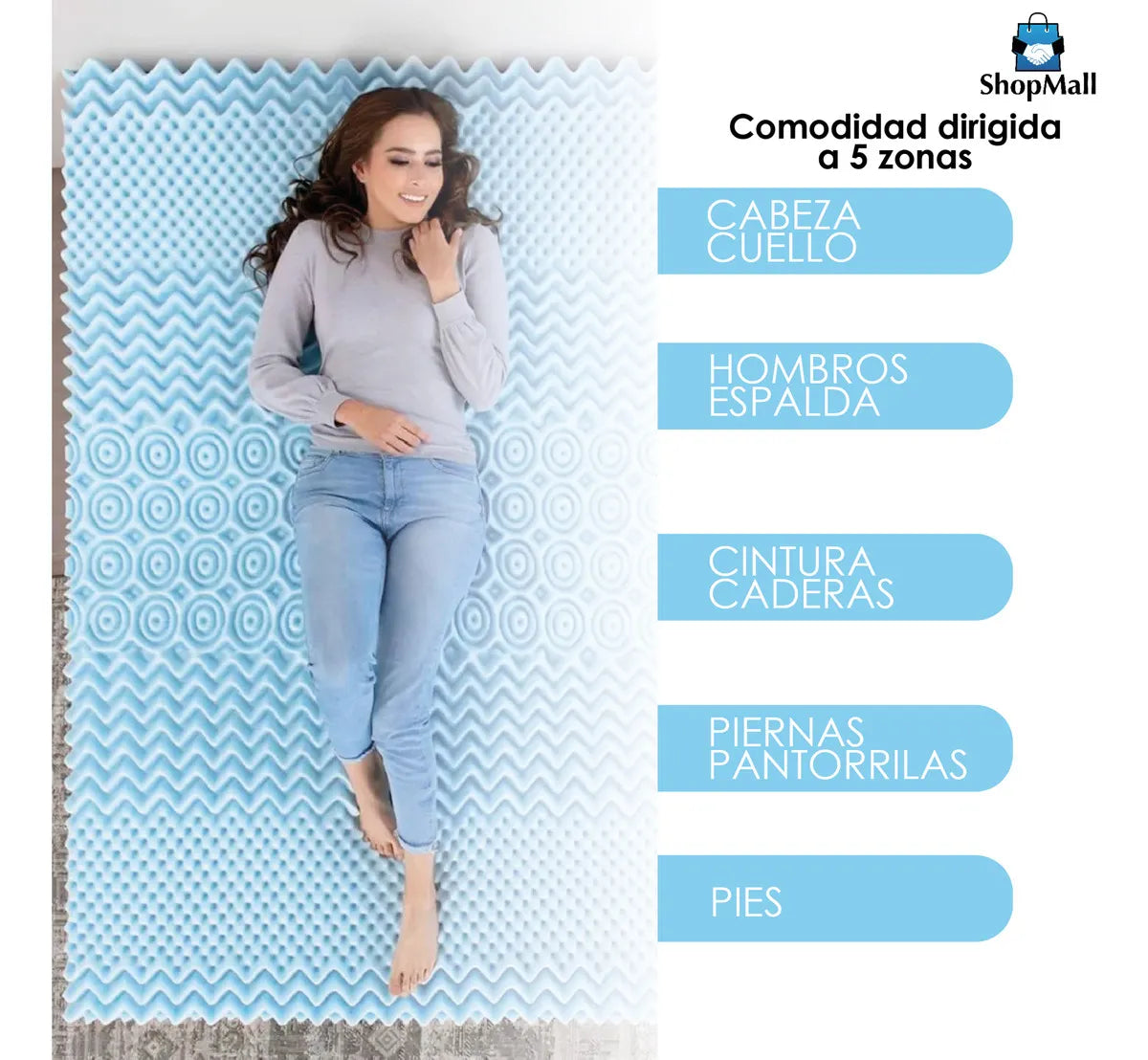 4 Colchonetas Memory Foam Matrimonial Sobre Colchón Fresca Color Azul Claro por Mayoreo