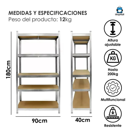 12 Estantes Metálico Anaquel Organizador Hogar 5 Niveles Madera por Mayoreo