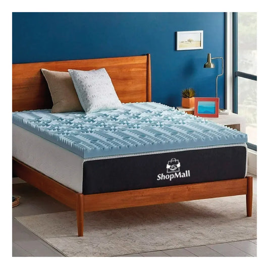4 Colchonetas Memory Foam Matrimonial Sobre Colchón Fresca Color Azul Claro por Mayoreo