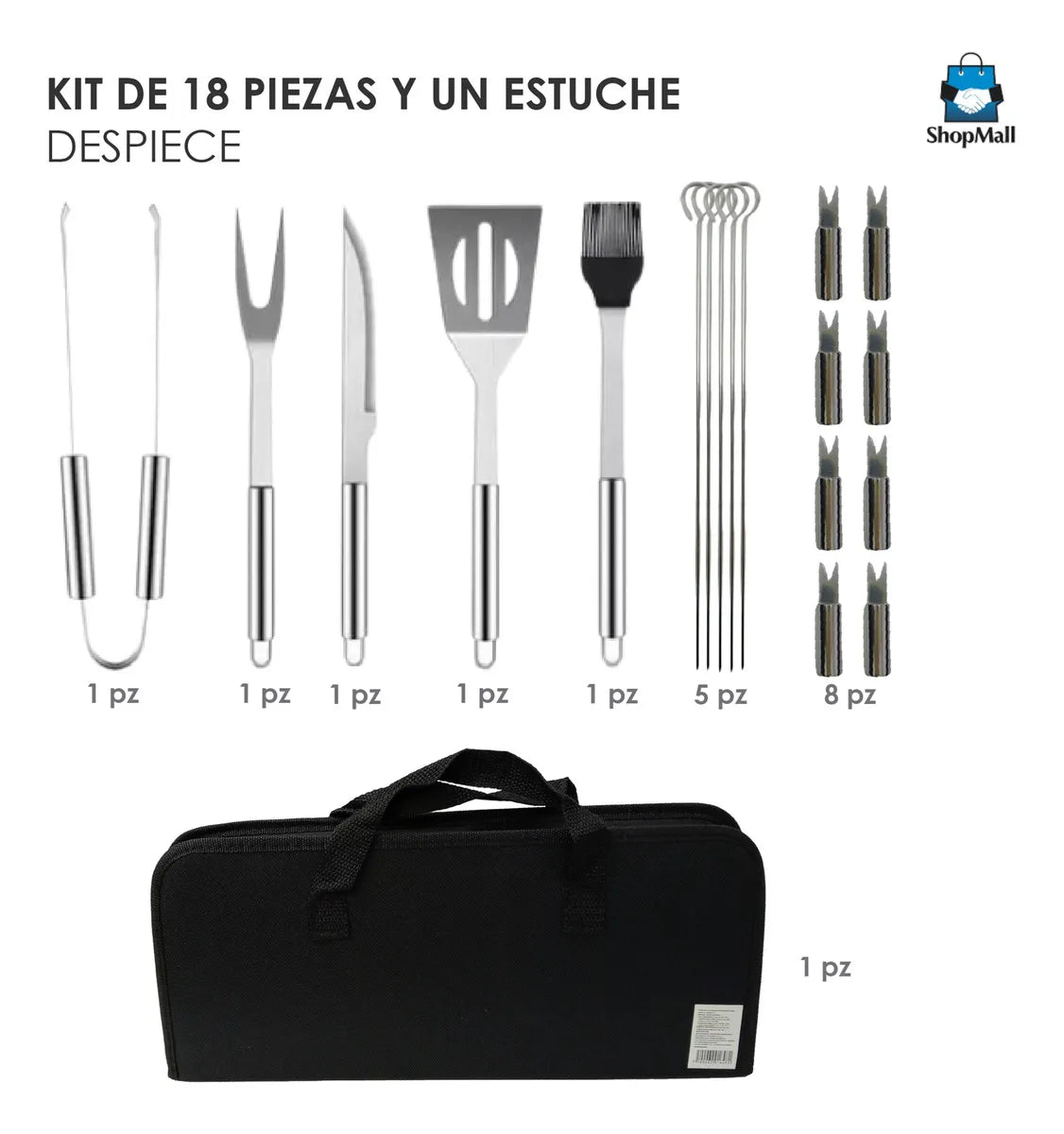 12 Kit Accesorios Y Utensilios Para Carne Asada por Mayoreo