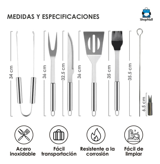 12 Kit Accesorios Y Utensilios Para Carne Asada por Mayoreo