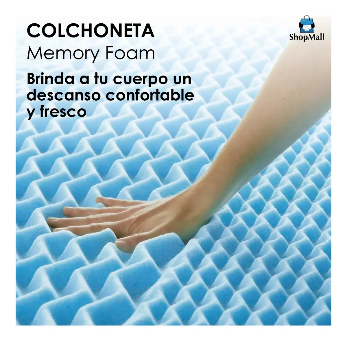 4 Colchonetas Memory Foam Matrimonial Sobre Colchón Fresca Color Azul Claro por Mayoreo