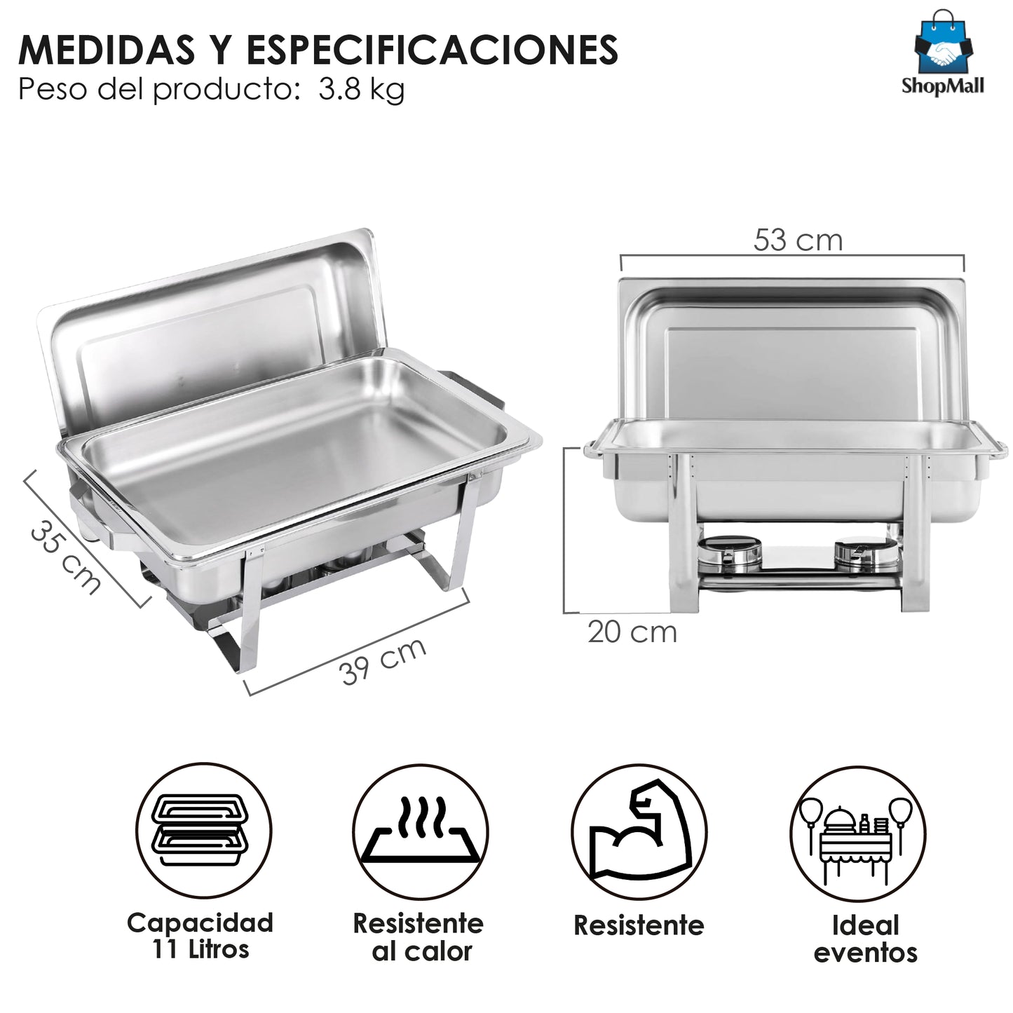 4 Charolas Bufeteras de Acero Inoxidable 11 L por Mayoreo