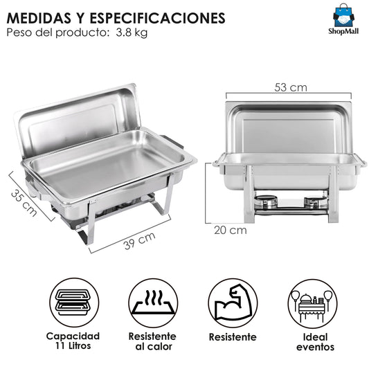 4 Charolas Bufeteras de Acero Inoxidable 11 L por Mayoreo