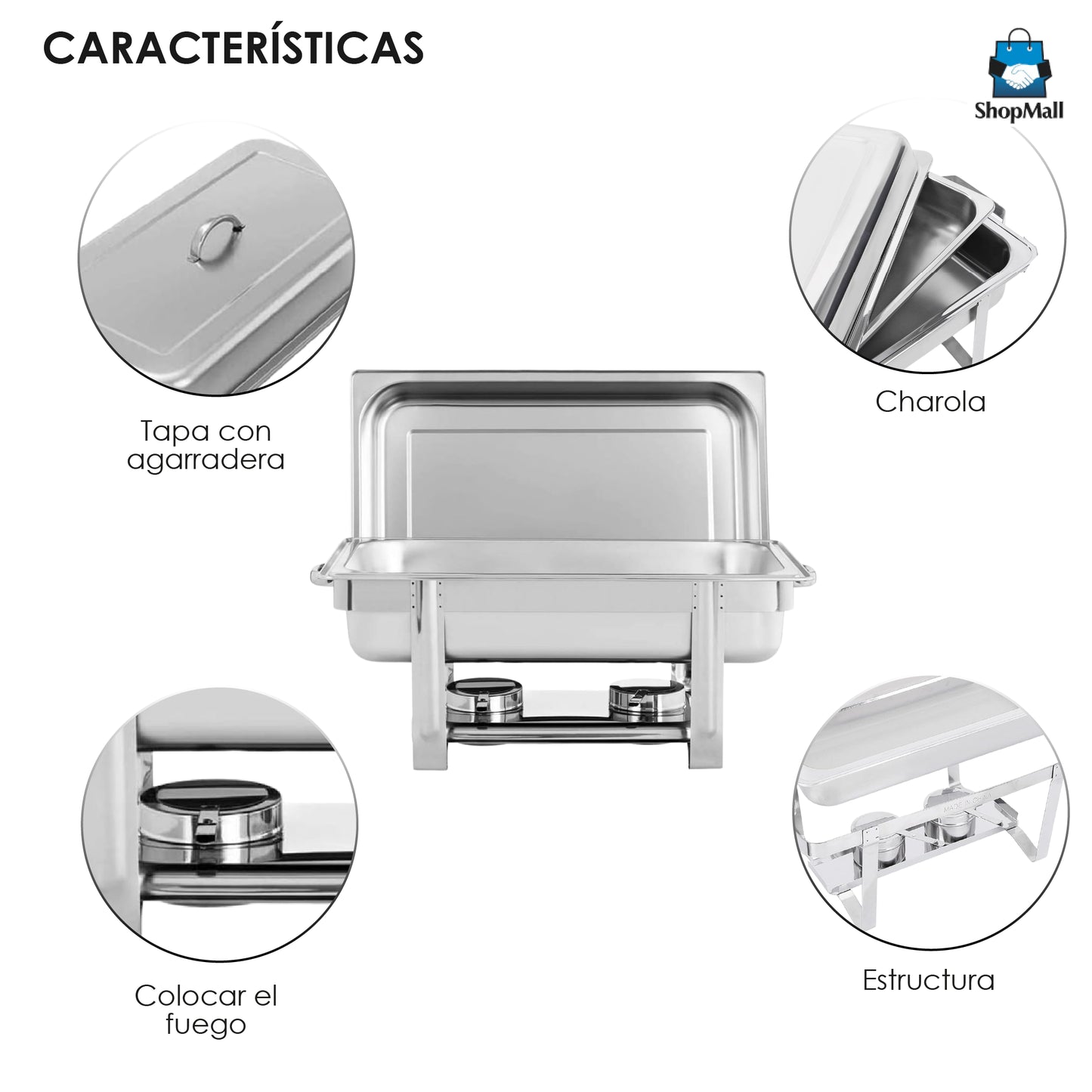 4 Charolas Bufeteras de Acero Inoxidable 11 L por Mayoreo