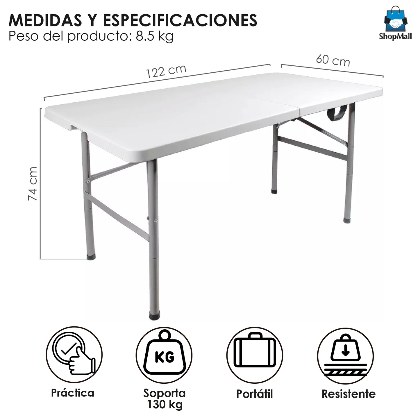 40 Mesas Plegables Blancas 1.22x60cm por Mayoreo