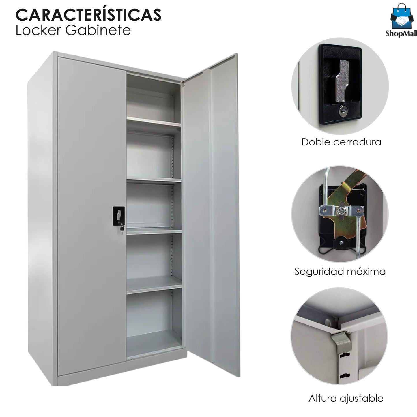 7 Gabinetes Metálico Universal 4 Niveles Color Gris Claro por Mayoreo