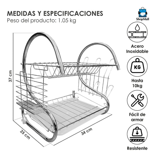 12 Escurridor Trastes 2 Niveles Acero Inoxidable Cocina por Mayoreo