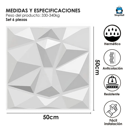 72 pzas Panel Decorativo 3D Para Pared 50 cm X 50 cm por Mayoreo