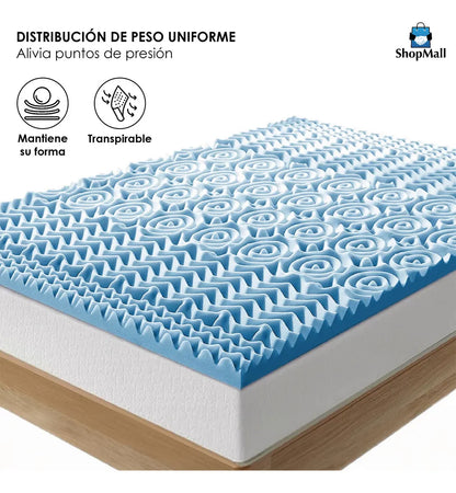 4 Colchonetas Memory Foam Matrimonial Sobre Colchón Fresca Color Azul Claro por Mayoreo